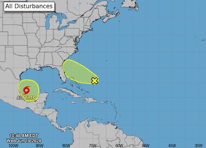 El mapa del NHC con la alerta por la tormenta tropical Alberto