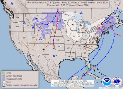 El mapa del NWS muestra la presencia de nieve en el norte central y noreste de EE.UU.