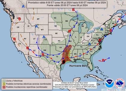 El mapa del pronóstico del clima de EE.UU. para este lunes 8 de julio
