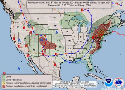 El mapa del pronóstico del clima en EE.UU. este viernes 9 de agosto