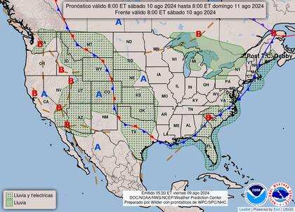 El mapa del pronóstico del clima en EE.UU. este sábado 10 de agosto