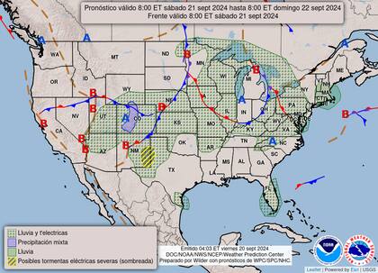 El mapa del pronóstico del clima en EE.UU. para este sábado 21 de septiembre