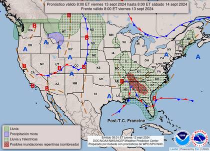 El mapa del pronóstico del clima en EE.UU. para este viernes 13 de septiembre