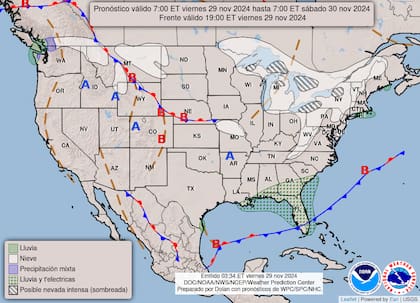 El mapa del pronóstico del clima en EE.UU. para este viernes 29 de noviembre