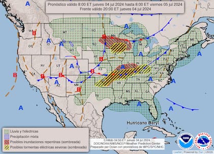 El mapa del pronóstico del clima en EE.UU. para este jueves 4 de julio