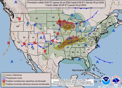 El mapa del pronóstico del clima en EE.UU. para este jueves 4 de julio