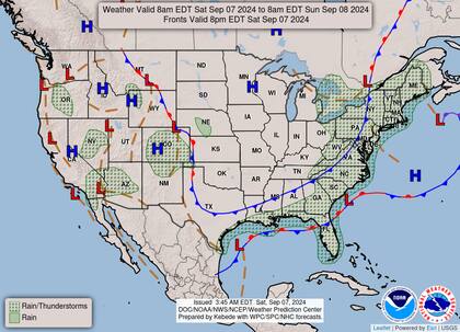 El mapa del pronóstico del clima en EE.UU. para este sábado 7 de septiembre