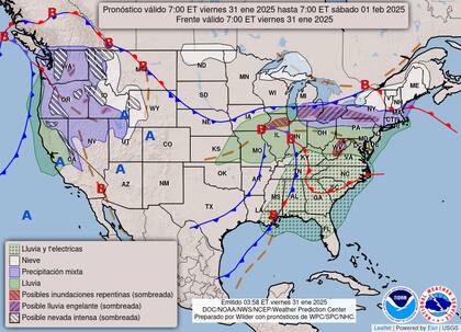 El mapa del pronóstico del clima en EE.UU. para este viernes 31 de enero