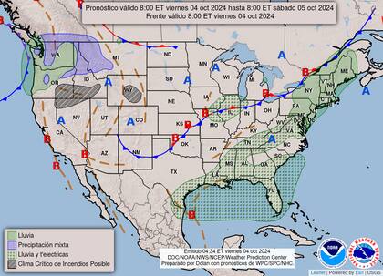 El mapa del pronóstico del clima en EE.UU. para este viernes 4 de octubre
