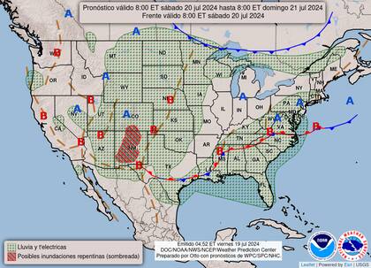 El mapa del pronóstico del clima en EE.UU. para este sabado 20 de julio