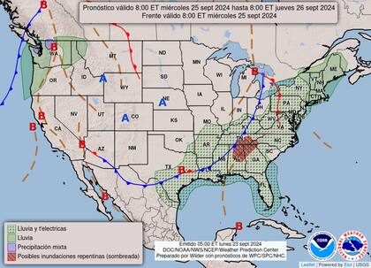 El mapa del pronóstico del clima en EE.UU. para este miércoles 25 de septiembre