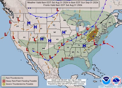 El mapa del pronóstico del clima en EE.UU. para este sábado 31 de agosto