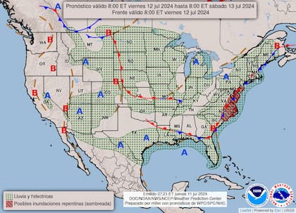 El mapa del pronóstico del clima en EE.UU. para este viernes 12 de julio
