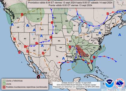 El mapa del pronóstico del clima en EE.UU. para este sábado 14 de septiembre
