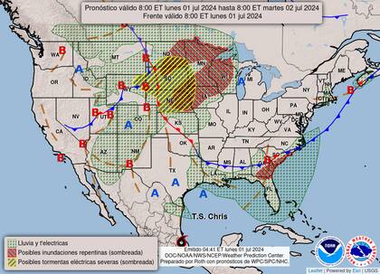 El mapa del pronóstico del clima en EE.UU. para este lunes 1° de julio