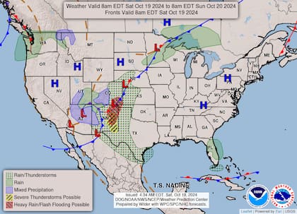 El mapa del pronóstico del clima en EE.UU. para este sábado 19 de octubre