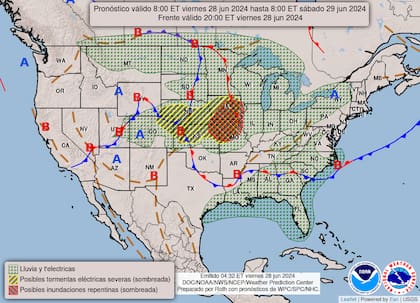 El mapa del pronóstico del clima en EE.UU. para este viernes 28 de junio