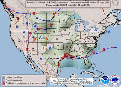 El mapa del pronóstico del clima en EE.UU. para este miércoles 4 de septiembre