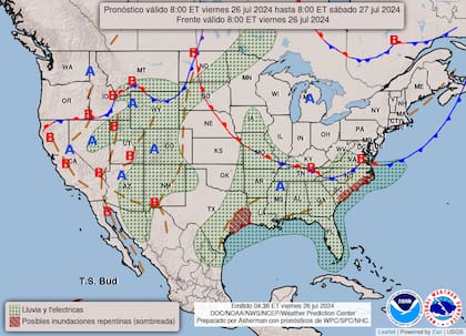 El mapa del pronóstico del clima en EE.UU. para este viernes 26 de julio