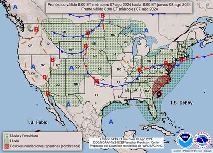 El mapa del pronóstico del clima en EE.UU. para este miércoles 7 de agosto