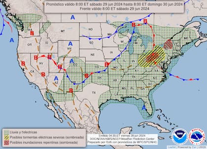 El mapa del pronóstico del clima en EE.UU. para este sábado 29 de junio