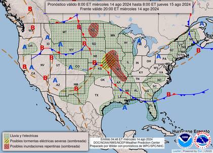 El mapa del pronóstico del clima en EE.UU. para este miércoles 14 de agosto