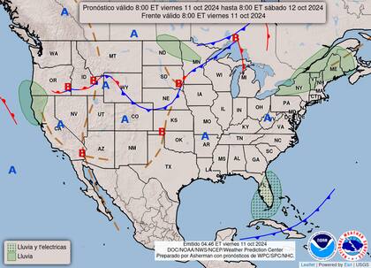 El mapa del pronóstico del clima en EE.UU. para este viernes 11 de octubre
