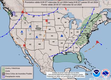 El mapa del pronóstico del clima en EE.UU. para este miércoles 2 de octubre