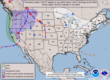 El mapa del pronóstico del clima en EE.UU. para este viernes a la noche y sábado