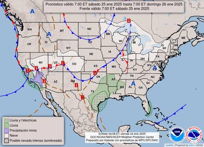 El mapa del pronóstico del clima en EE.UU. para este viernes 24 de enero