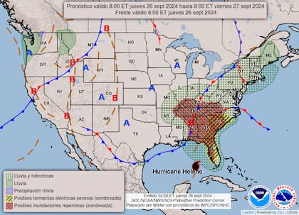 El mapa del pronóstico del clima en EE.UU. para este jueves 26 de septiembre