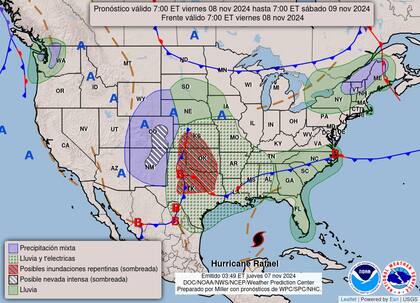 El mapa del pronóstico del clima en EE.UU. para este viernes 8 de noviembre