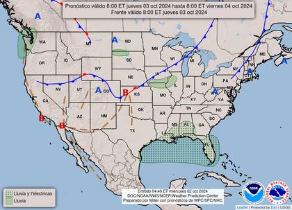 El mapa del pronóstico del clima en EE.UU. para este jueves 3 de octubre
