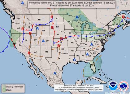 El mapa del pronóstico del clima en EE.UU. para este sábado 12 de octubre