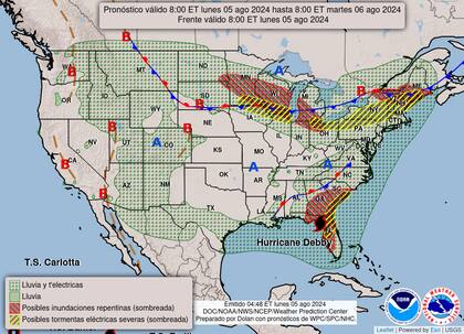 El mapa del pronóstico del clima en EE.UU. para este lunes 5 de agosto