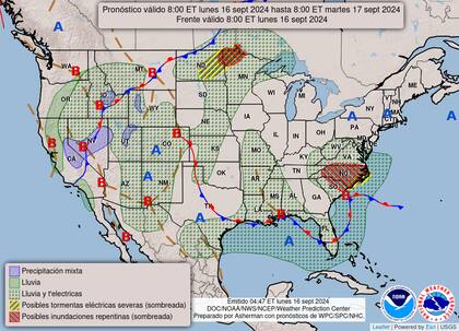 El mapa del pronóstico del clima en EE.UU. para este lunes 16 de septiembre