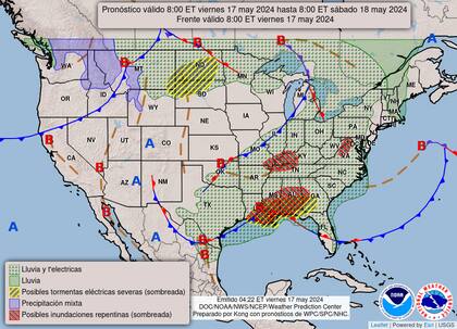 El mapa del pronóstico del clima para este viernes 17 de mayo de 2024