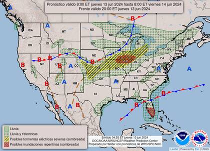 El mapa del pronóstico del clima para este jueves 12 de junio