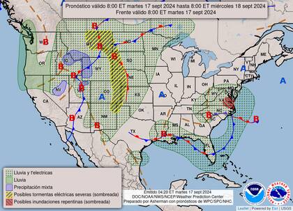 El mapa del pronóstico del clima para este martes 17 de septiembre, hasta la mañana del miércoles
