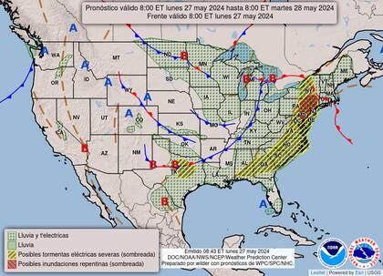 El mapa del pronóstico para este lunes 27 de mayo