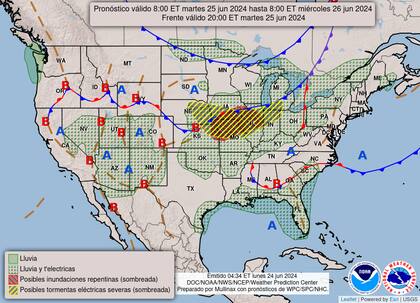 El mapa del pronóstico para este martes 25 de junio en EE.UU.