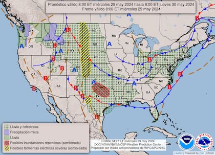 El mapa del pronóstico para este miércoles 29 de mayo en EE.UU.