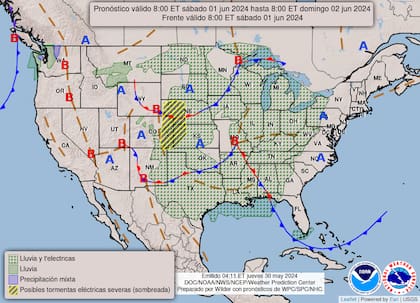 El mapa del pronóstico para este sábado 1° de junio en EE.UU.