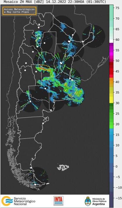 El mapa del SMN con las tormentas en Mar del Plata
