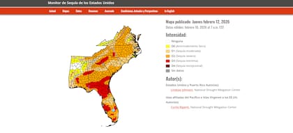 El mapa destaca con el 85% del estado de Florida se enfrenta a una "sequía severa"