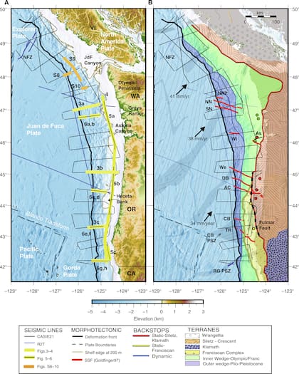 El mapa detallado de la megafalla de Cascadia, al norte de California y frente a Oregon y Washington