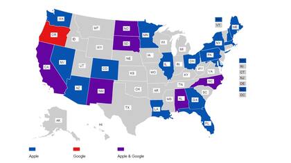 El mapa elaborado por ACLU con los otros casos en los que el FBI  pidió el acceso a un smartphone