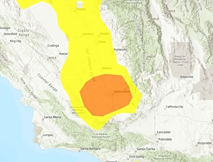 El mapa interactivo de AirNow muestra las zonas consideradas insanas (rojo), nocivas para grupos sensibles (naranja) y con riesgo moderado (amarillo)