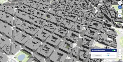 El mapa interactivo de Cercalia permite proyectar las sombras que el sol produce en distintas zonas urbanas, en distintos horarios y días del año