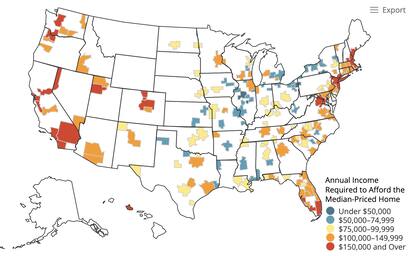 El mapa interactivo de la Universidad de Harvard que muestra cuántos ingresos anuales necesitan las familias para poder comprar una vivienda en EE.UU.